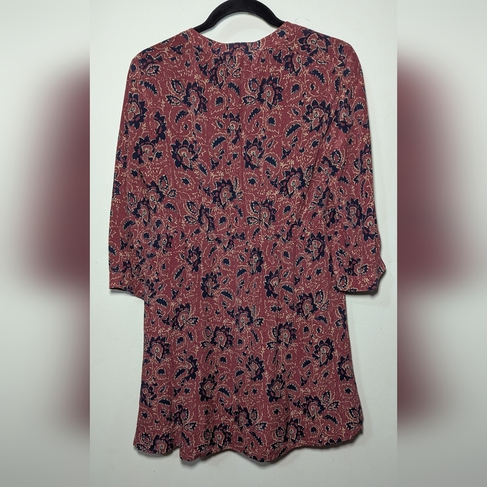 Madewell 100% Silk Babydoll Dress Red Blue Cream Assam Floral Women's Size S - Picture 5 of 7